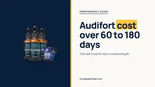 Audifort cost: headline beside the three-bottle Audifort package photo on a navy panel with a yellow edge