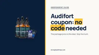 Audifort coupon: headline beside the three-bottle Audifort package photo with e-book covers on a navy panel