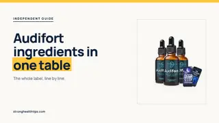 Audifort ingredients list: headline beside the Audifort dropper bottle on a navy panel with a yellow edge