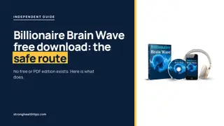 Billionaire Brain Wave free download guide: headline on cream beside the box, disc, phone and headphones mockup
