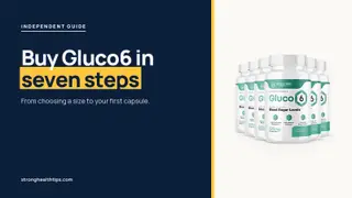 Buy Gluco6: headline beside the six-bottle Gluco6 package on a navy panel with a yellow edge