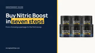 Buy Nitric Boost in seven steps: a Nitric Boost Ultra jar beside a headline about ordering from package choice to first scoop