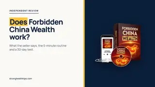 Does Forbidden China Wealth work: the question as a headline beside the seller's mockup of the digital audio on a navy panel
