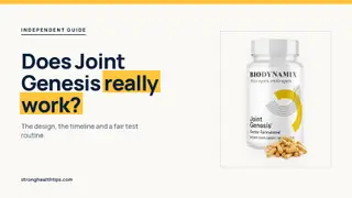 Does Joint Genesis really work: headline beside the Joint Genesis bottle on a navy panel with a yellow edge