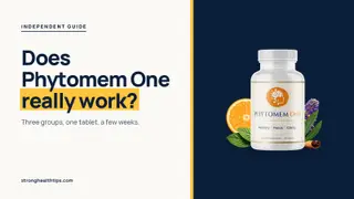 Does Phytomem One really work: headline beside the Phytomem One bottle on a navy panel with a yellow edge