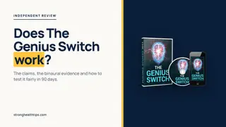 Does The Genius Switch work: headline beside a product mockup of The Genius Switch audio track on a navy panel