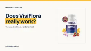 Does VisiFlora really work: headline beside a VisiFlora bottle surrounded by flowers on a navy panel with a yellow edge