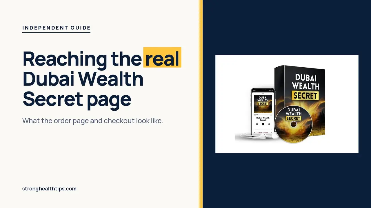 Dubai Wealth Secret official website guide: headline about the genuine order page beside the audio box, disc and phone