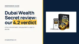 Dubai Wealth Secret review: headline with our 4.2 verdict beside the audio box, disc and phone on a cream and navy layout