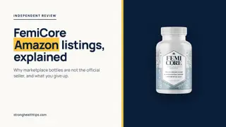 FemiCore Amazon: the official bladder control capsule bottle on a navy panel
