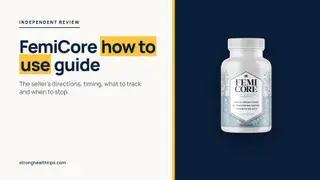 FemiCore how to use guide: editorial cover with the headline on cream and the FemiCore bottle on a navy panel