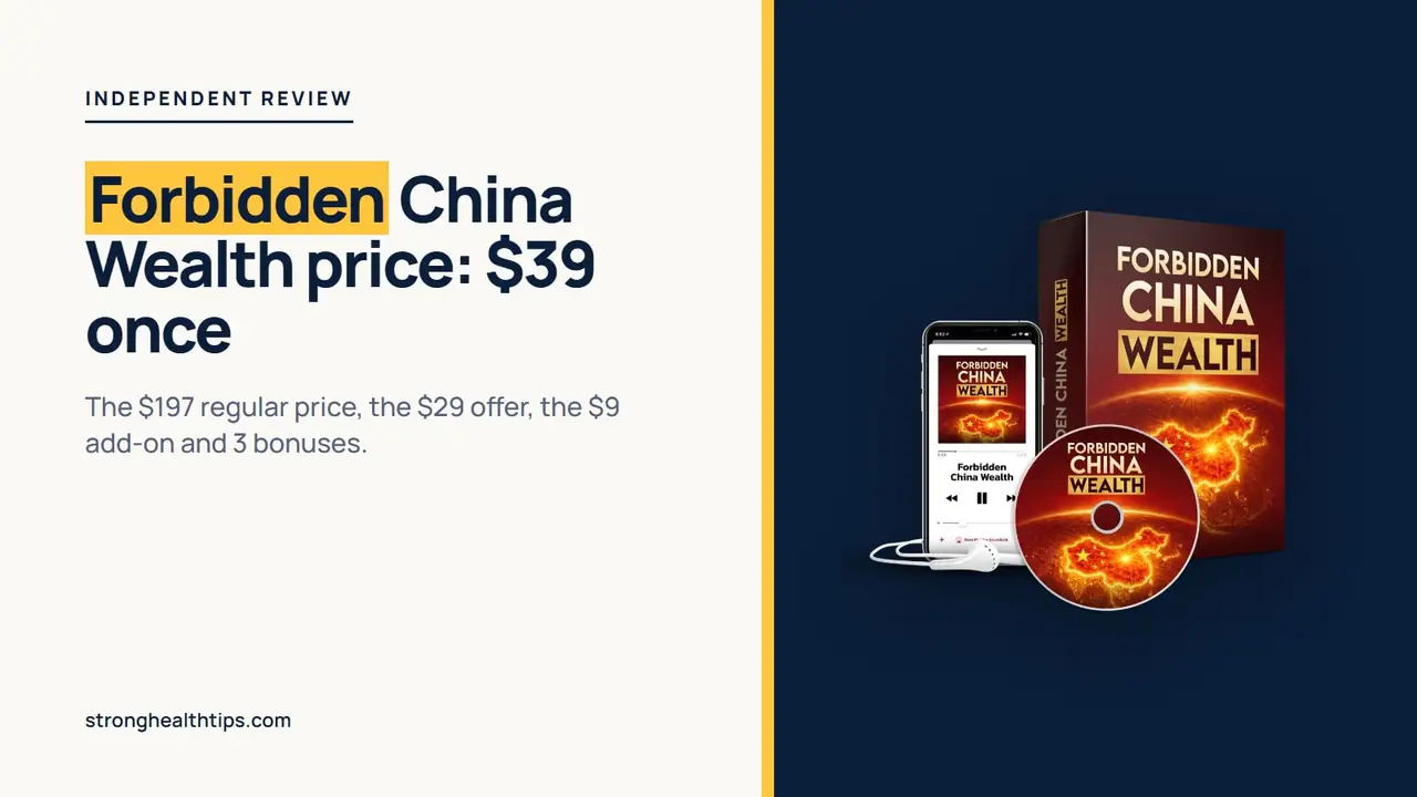 Forbidden China Wealth price: seller's mockup of the digital audio on a navy panel