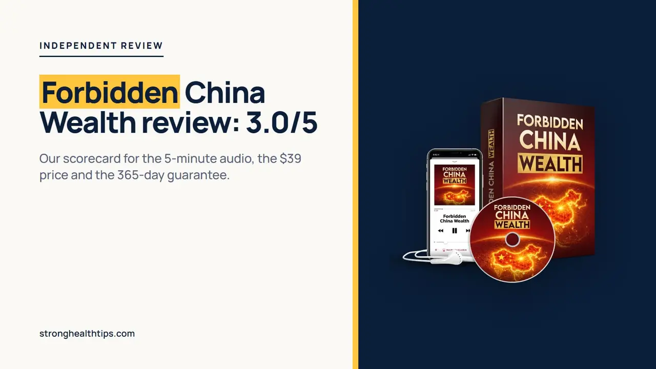 Forbidden China Wealth review: seller's mockup of the digital audio on a navy panel