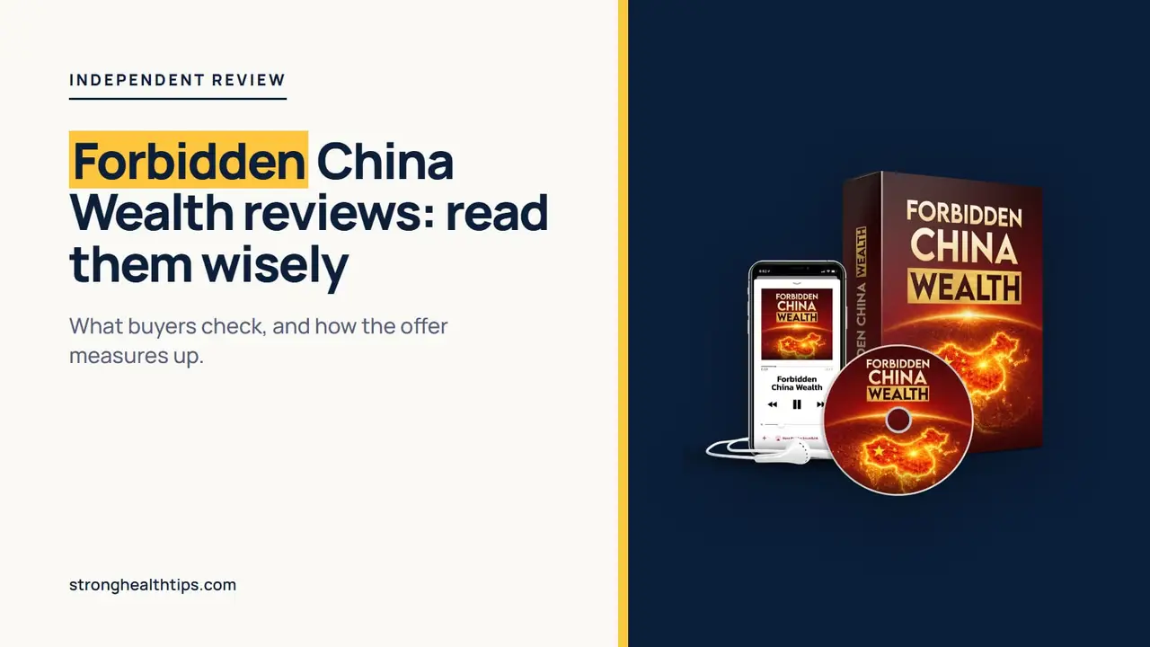 Forbidden China Wealth reviews: seller's mockup of the digital audio on a navy panel