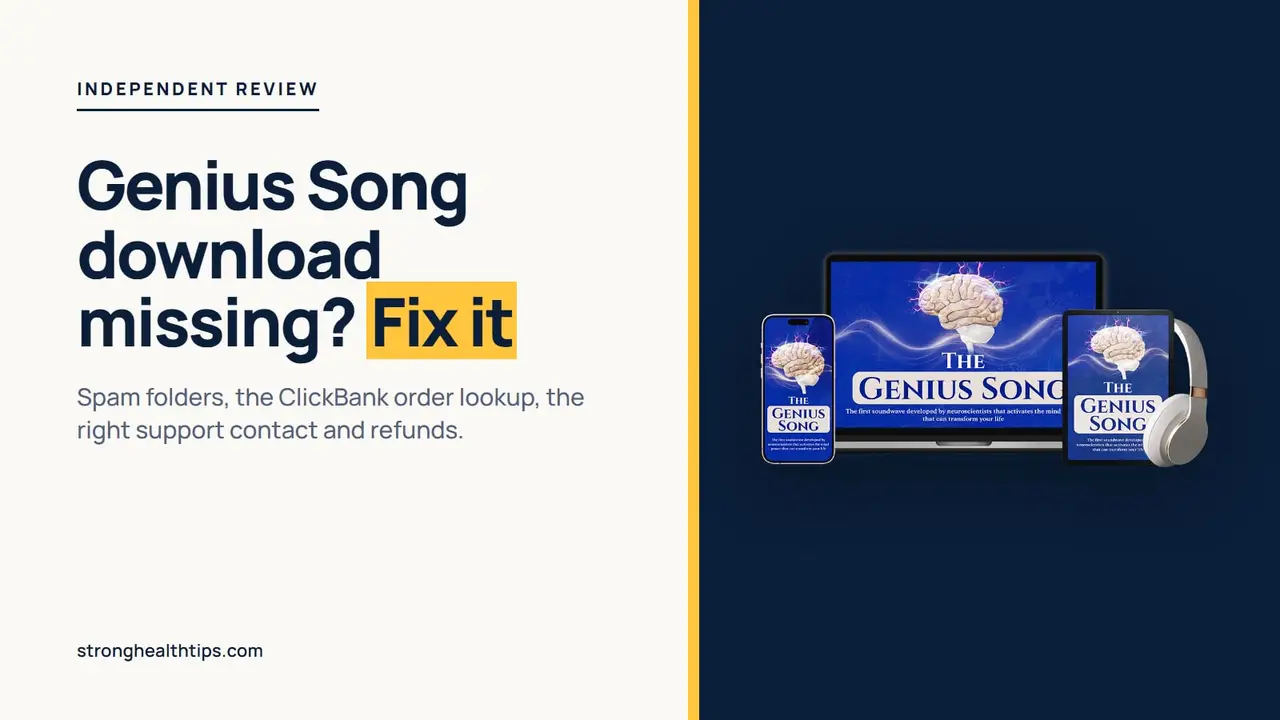 The Genius Song download: product mockup of the audio track on a navy panel