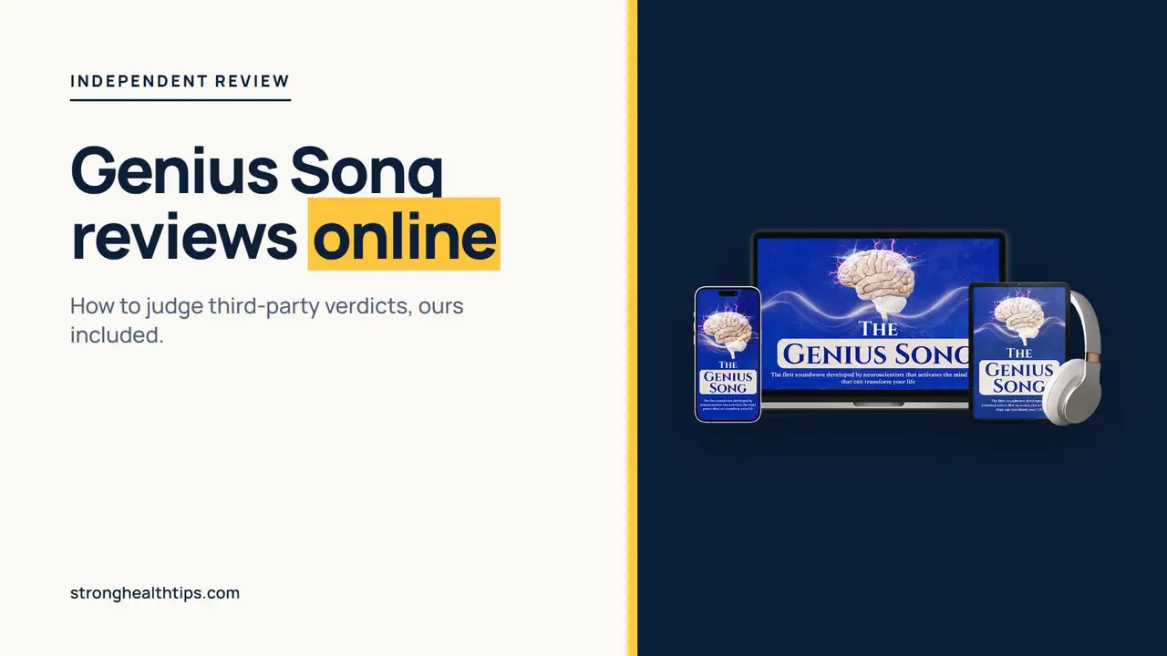 The Genius Song reviews: mockup of the audio track on a navy panel