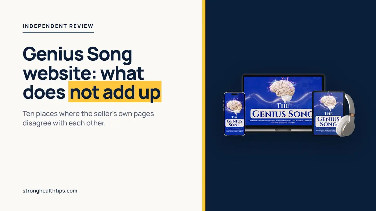 The Genius Song website: product mockup of the audio track on a navy panel