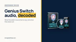 The Genius Switch audio decoded: headline about the seller's sound terms beside a product mockup of the 8-minute track