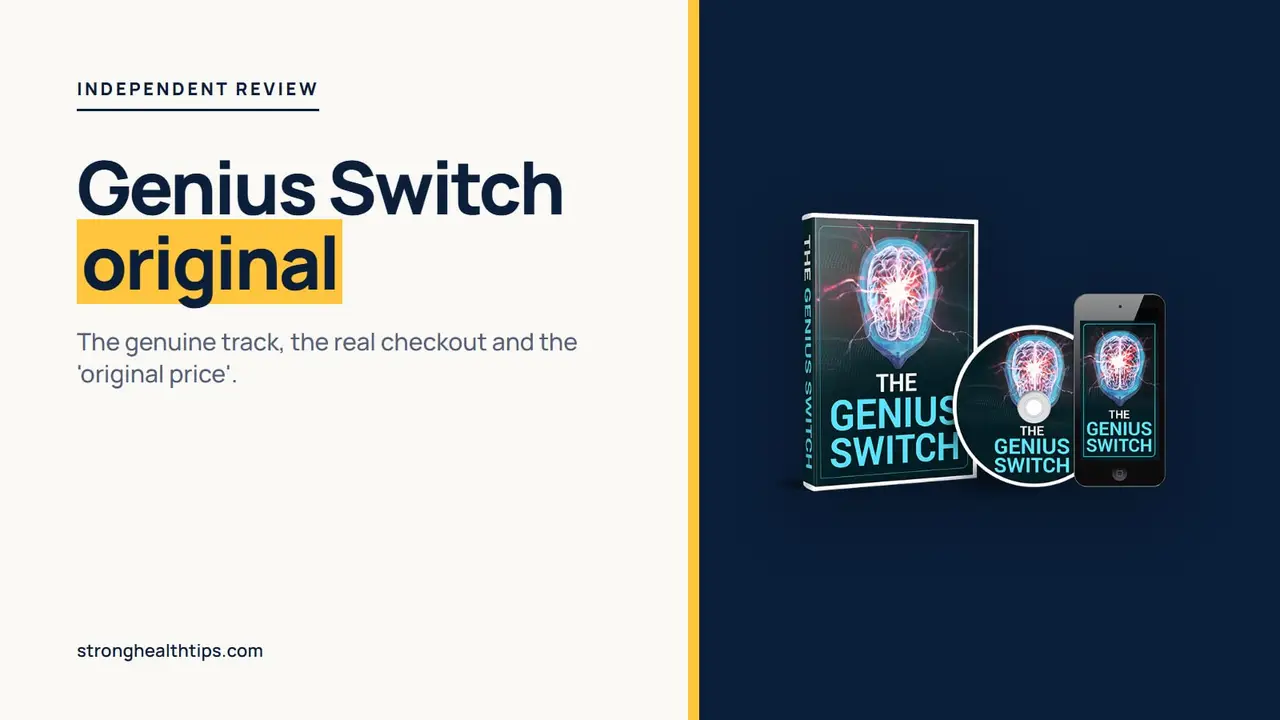 The Genius Switch original: headline about the genuine track and checkout beside a product mockup of the 8-minute audio