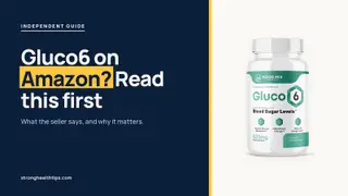 Is Gluco6 on Amazon: headline beside the Gluco6 bottle on warm white with a hairline frame