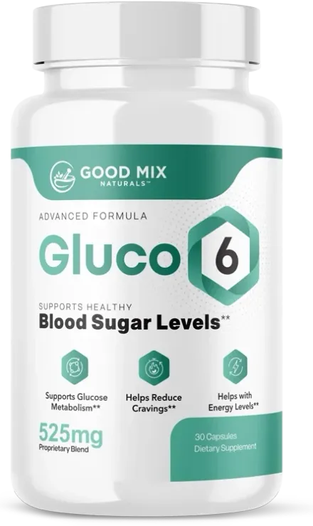 Gluco6 bottle, Advanced Formula, 525 mg proprietary blend, 30 capsules, dietary supplement