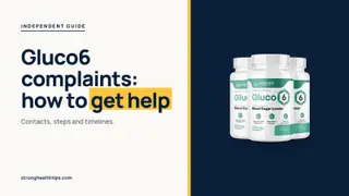 Gluco6 complaints: headline beside the three-bottle Gluco6 package on a navy panel with a yellow edge