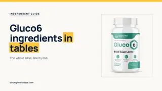 Gluco6 ingredients list: headline beside the Gluco6 bottle on a navy panel with a yellow edge