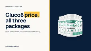 Gluco6 price: headline beside the six-bottle Gluco6 package on a navy panel with a yellow edge