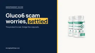 Gluco6 scam worries: headline beside the two-bottle Gluco6 package on a navy panel with a yellow edge