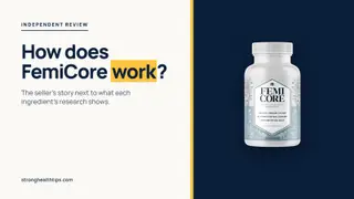 How does FemiCore work: editorial cover with the headline on cream and the FemiCore bottle on a navy panel