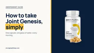 How to take Joint Genesis: headline beside the Joint Genesis bottle and capsules on a navy panel with a yellow edge