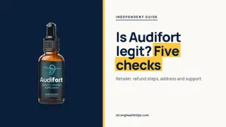 Is Audifort a scam or legit: headline beside the Audifort dropper bottle on a navy panel with a yellow edge