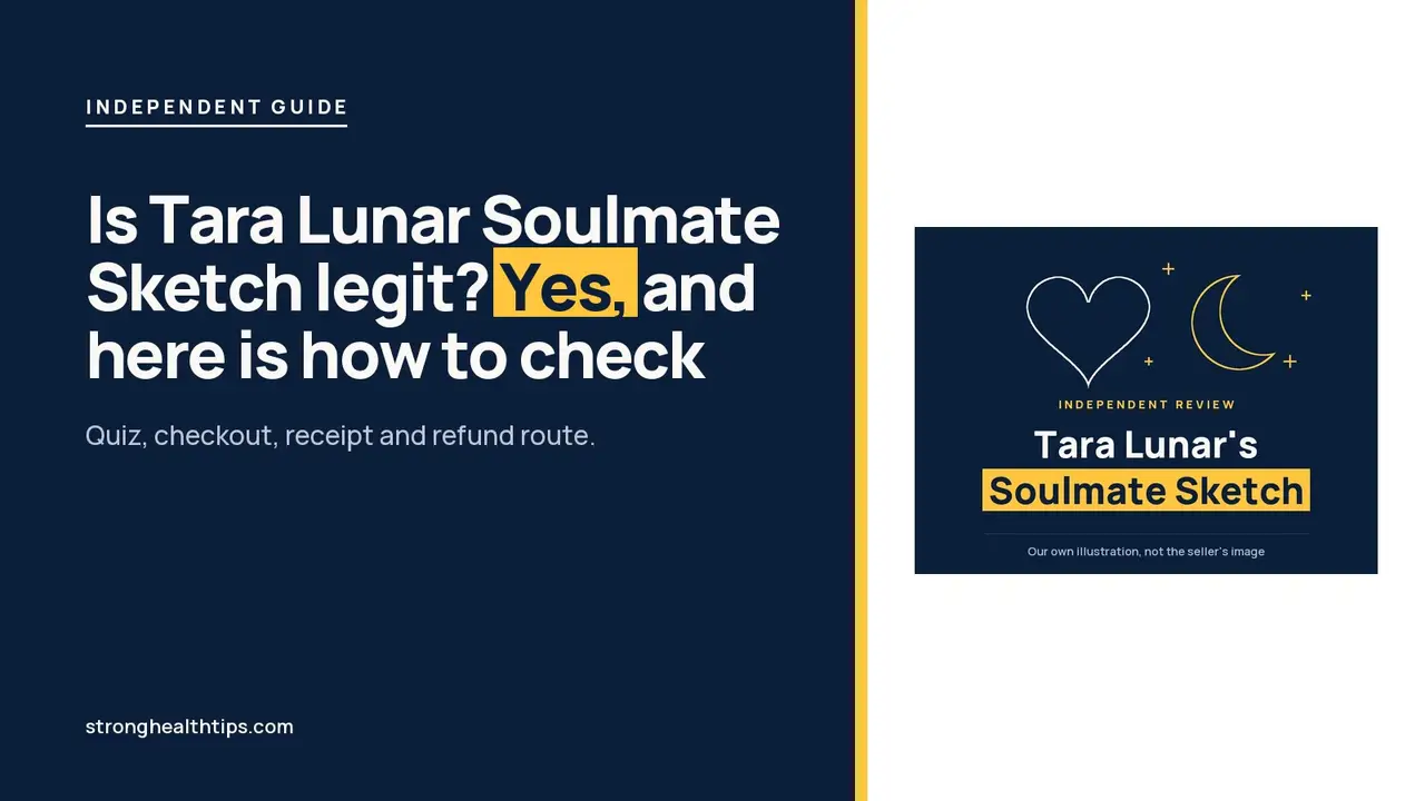 Is Tara Lunar Soulmate Sketch legit headline on navy with a yellow heart and moon graphic and a checklist look
