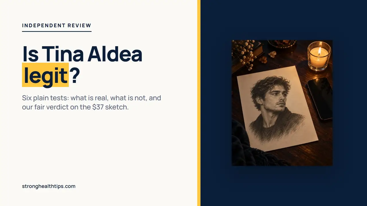 Is Tina Aldea legit: pencil-style sketch of a fictional man's face on a candlelit wooden desk beside a phone