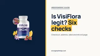 Is VisiFlora a scam or legit: headline beside the three-bottle VisiFlora package on a navy panel with a yellow edge