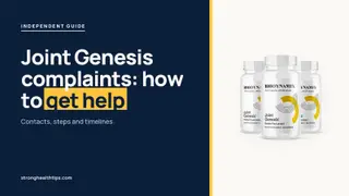 Joint Genesis complaints: headline beside the three-bottle Joint Genesis package on a navy panel with a yellow edge