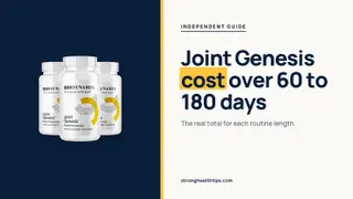 Joint Genesis cost: headline beside the three-bottle Joint Genesis package on warm white with a hairline frame