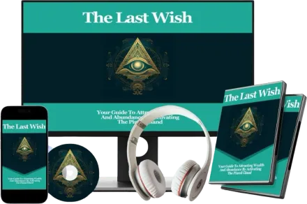 The seller's product mockup for The Last Wish with a monitor, phone, headphones and disc cases; it is a digital product and nothing is shipped