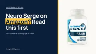 Neuro Serge on Amazon: headline beside a Neuro Serge bottle on a navy panel with a yellow edge