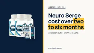 Neuro Serge cost: headline beside the three-bottle Neuro Serge package on warm white with a hairline frame