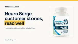 Neuro Serge customer reviews: headline beside a Neuro Serge bottle on a navy panel with a yellow edge