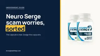 Neuro Serge scam worries: headline beside the two-bottle Neuro Serge package on a navy panel with a yellow edge