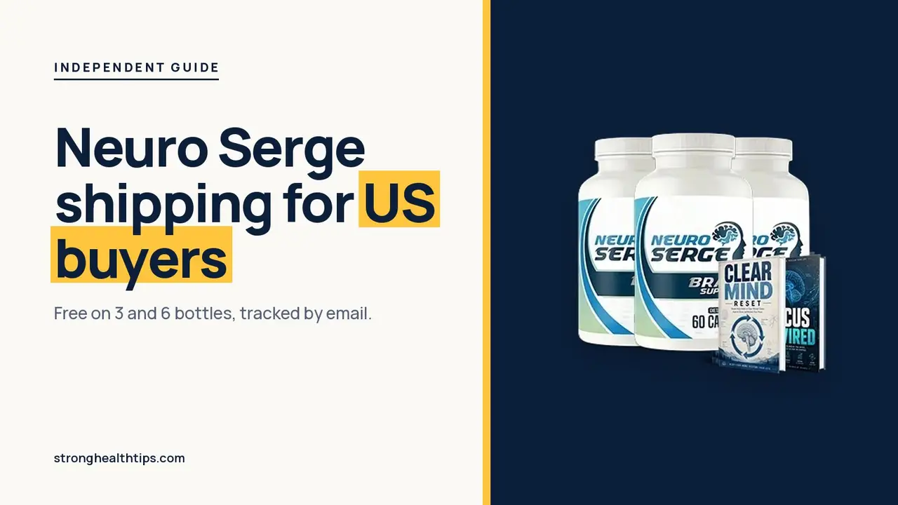 Neuro Serge USA: headline beside the three-bottle Neuro Serge package on warm white with a yellow top bar