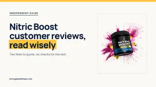 Nitric Boost customer reviews: a Nitric Boost Ultra jar of powder beside a headline about reading buyer feedback wisely