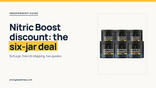 Nitric Boost discount: six Nitric Boost Ultra jars beside a headline about the deal at $49 a jar on a warm white panel