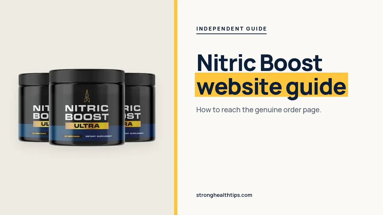 Nitric Boost official website guide: a Nitric Boost Ultra jar beside a headline about reaching the genuine order page