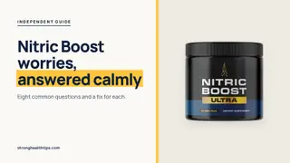 Nitric Boost reviews and complaints: a Nitric Boost Ultra jar beside a headline promising calm answers to eight worries