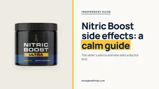 Nitric Boost side effects: a Nitric Boost Ultra jar beside a headline about a calm safety guide on a navy panel