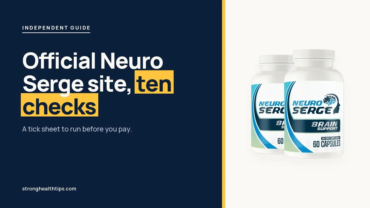 Official Neuro Serge site: headline beside a Neuro Serge bottle on a navy panel with a yellow edge