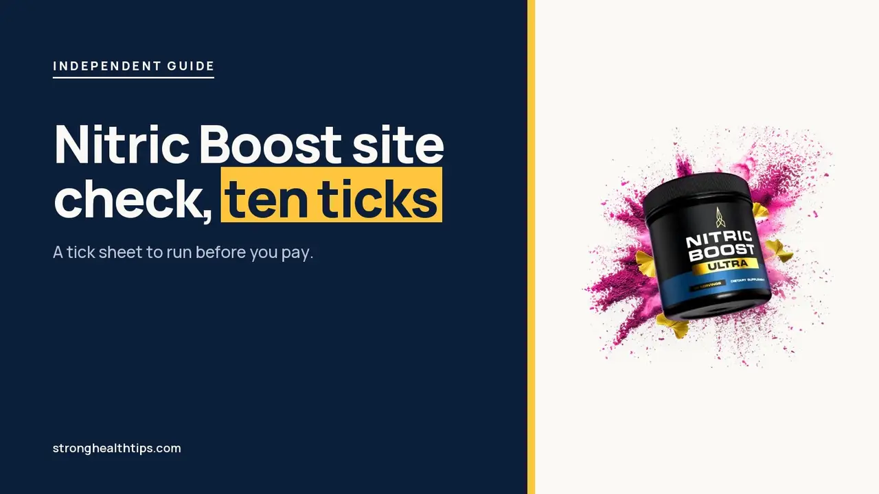 Official Nitric Boost site check: a Nitric Boost Ultra jar beside a headline about ten ticks to run before paying